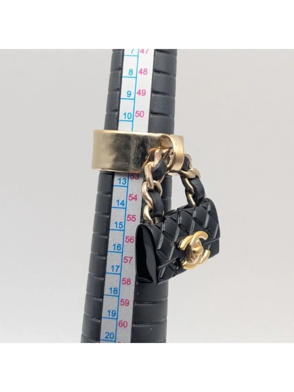 Chanel Ring CC Logo Turnlock Quilted Leather Bag Motif Black Gold